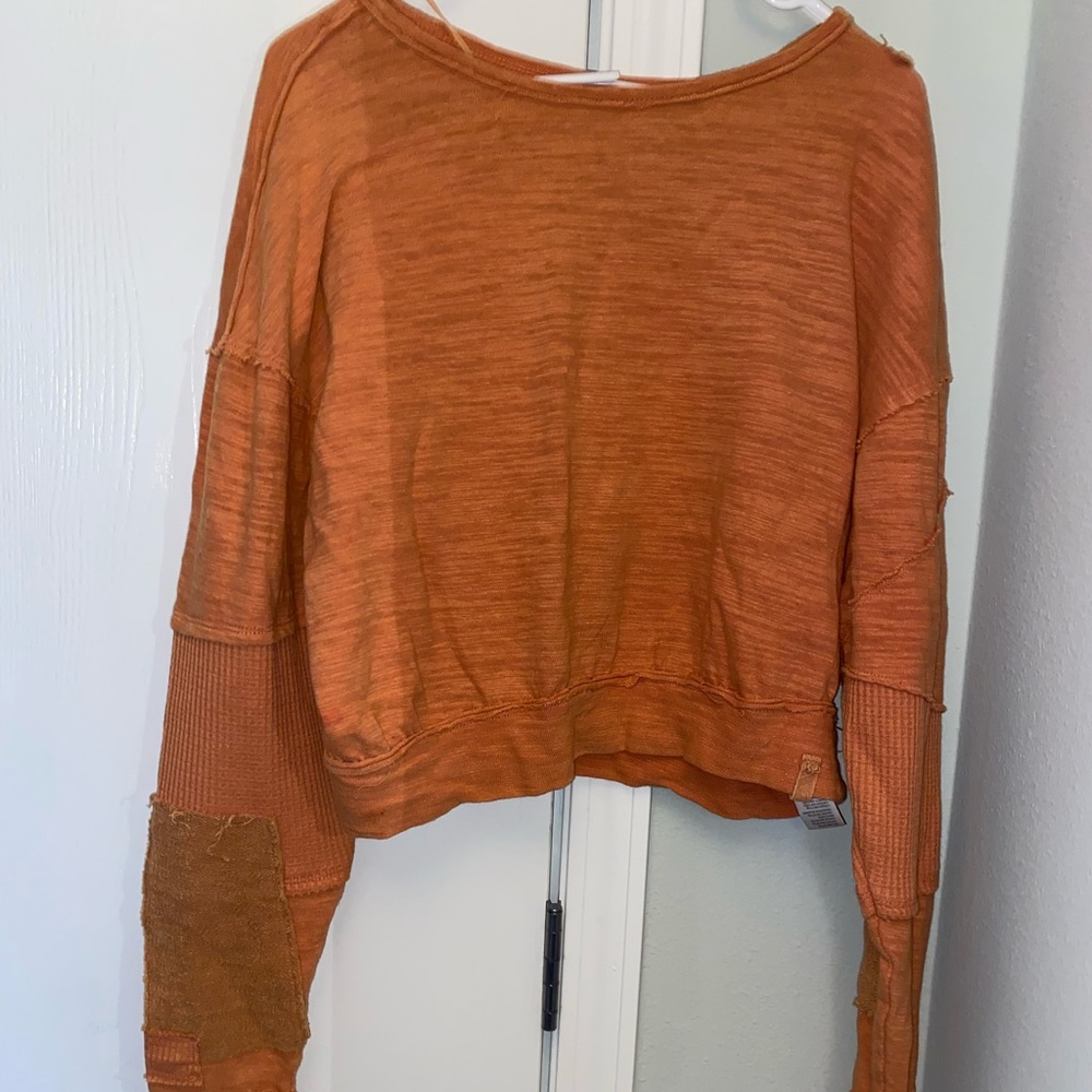 WE THE FREE Orange Patchwork Long Sleeved Top
